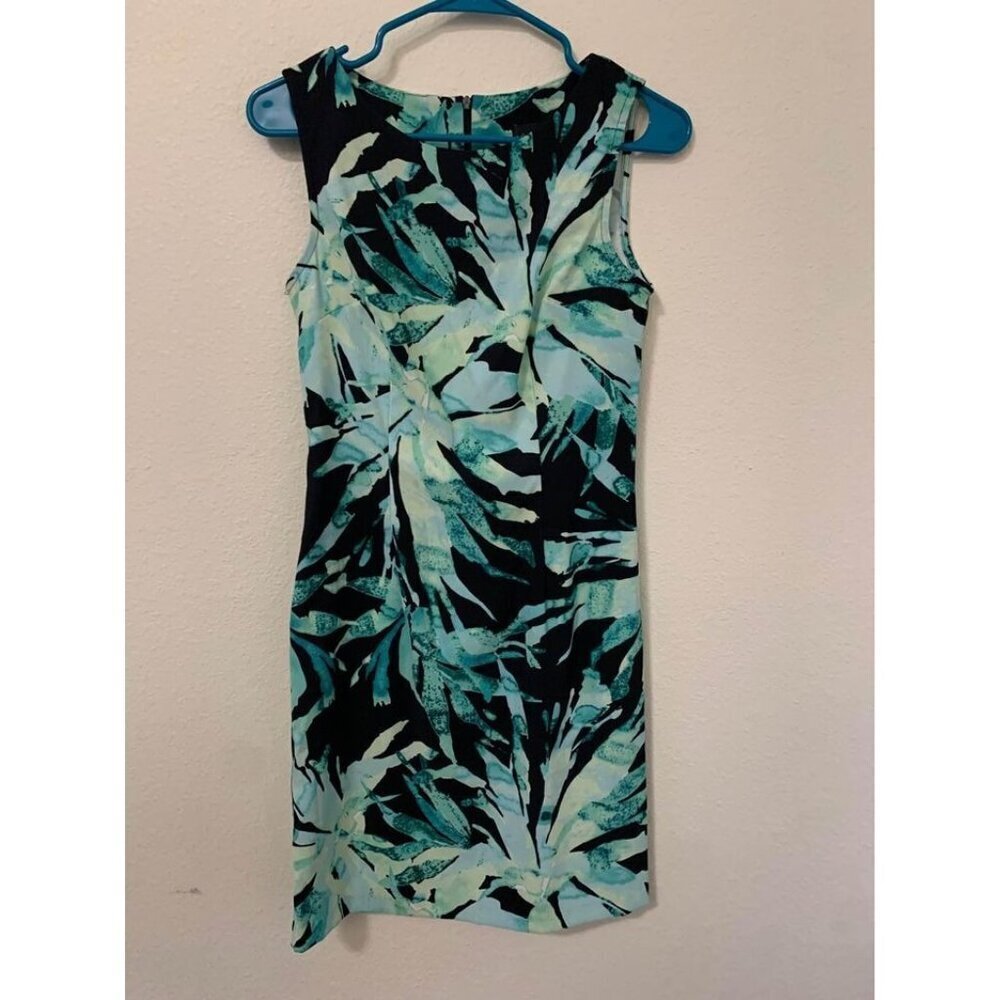 Connected Apparel Dress Business Casual Tropical Palm Print Summer Size 4 Green